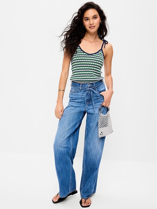 Image number 3 showing, Sleeveless Pointelle Tie-Strap Tank Top