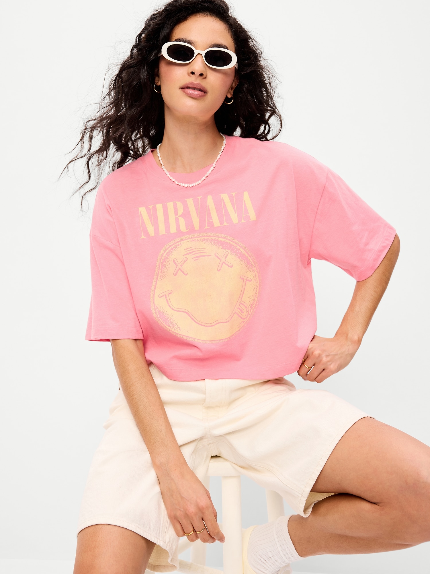 Crew-Neck Oversized Crop Graphic T-Shirt