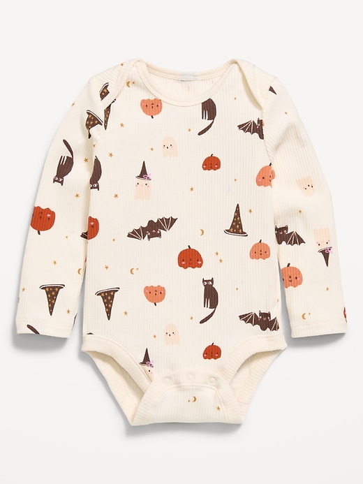 Image number 1 showing, Printed Long-Sleeve Ribbed Bodysuit for Baby