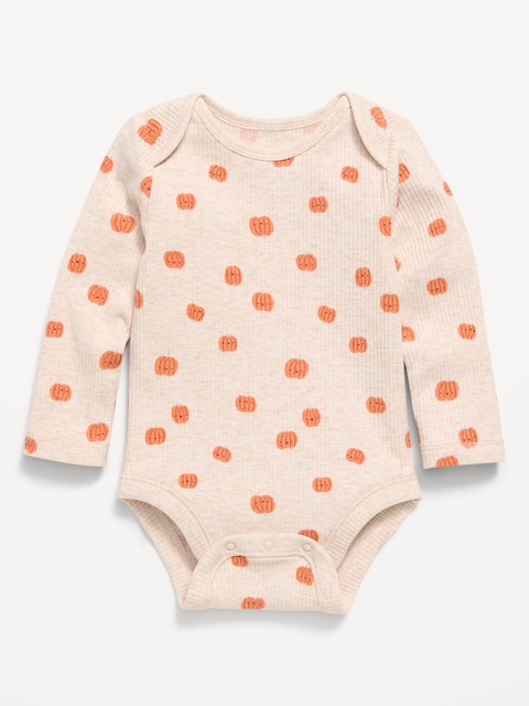 Printed Unisex Long-Sleeve Ribbed Bodysuit for Baby