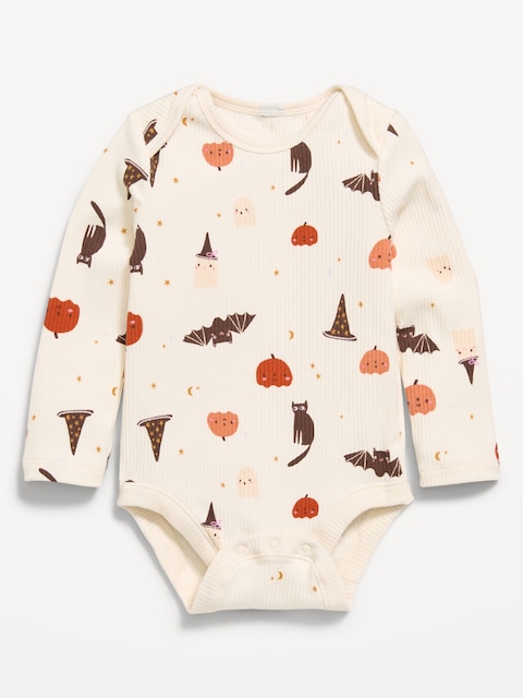 Printed Long-Sleeve Ribbed Bodysuit for Baby