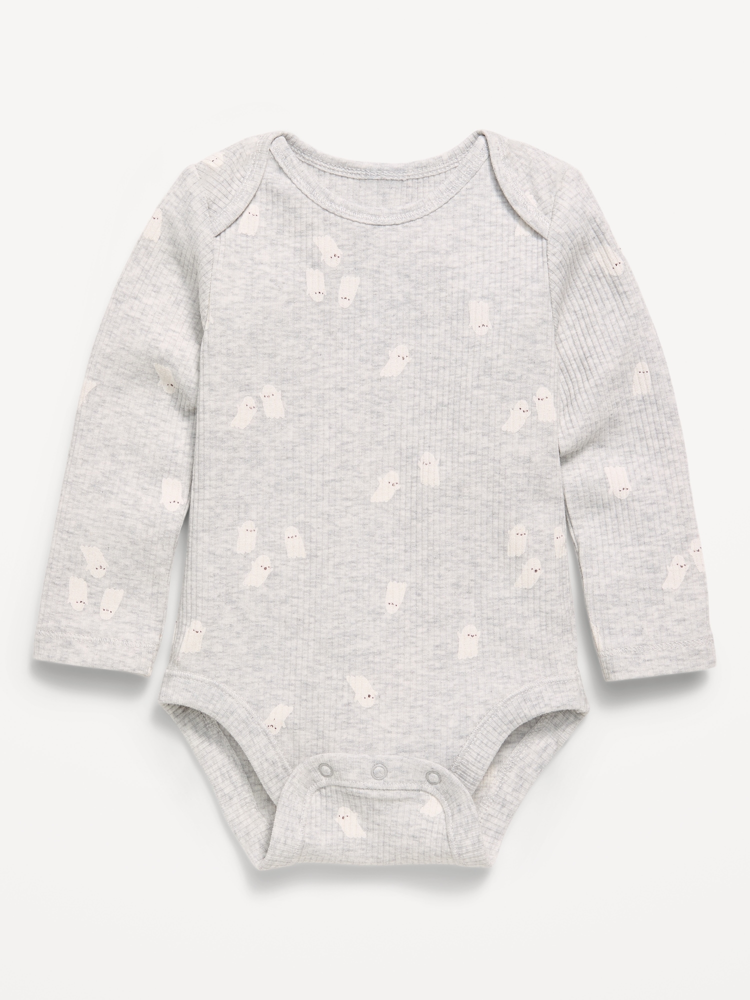 Printed Unisex Long-Sleeve Ribbed Bodysuit for Baby