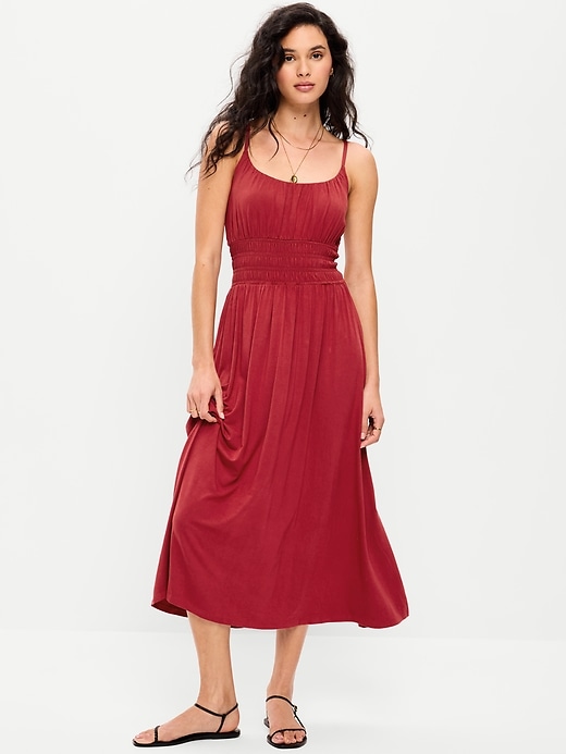 Image number 1 showing, Fit & Flare Jersey Smocked-Waist Midi Dress