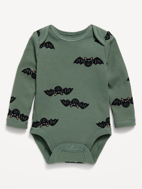 Printed Unisex Long-Sleeve Ribbed Bodysuit for Baby