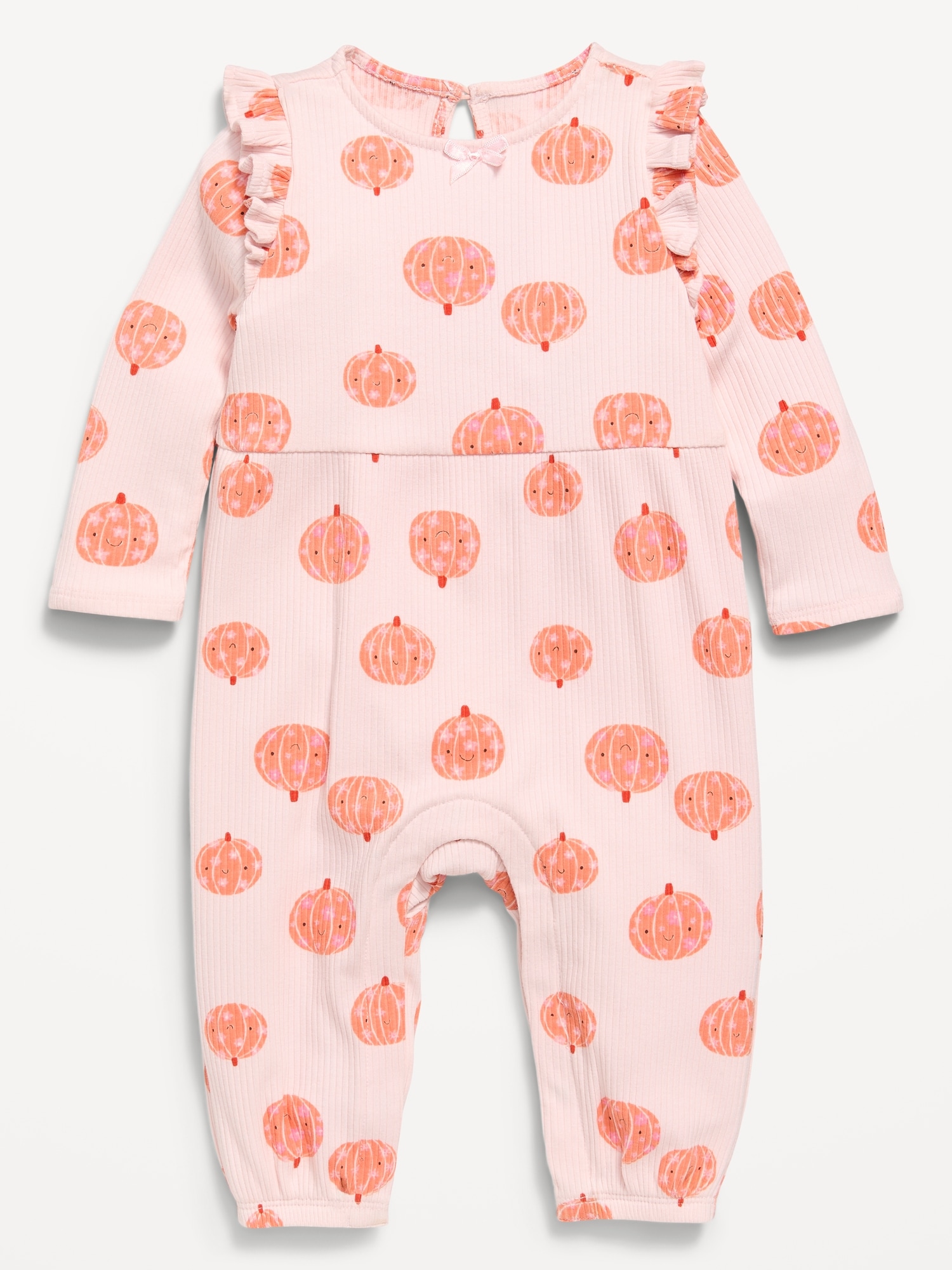 Printed Long-Sleeve Ruffle-Trim One-Piece for Baby