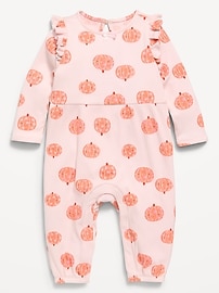 Image number 1 showing, Printed Long-Sleeve Ruffle-Trim One-Piece for Baby