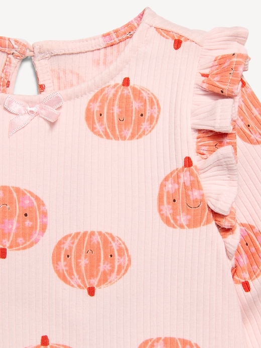 Image number 2 showing, Printed Long-Sleeve Ruffle-Trim One-Piece for Baby