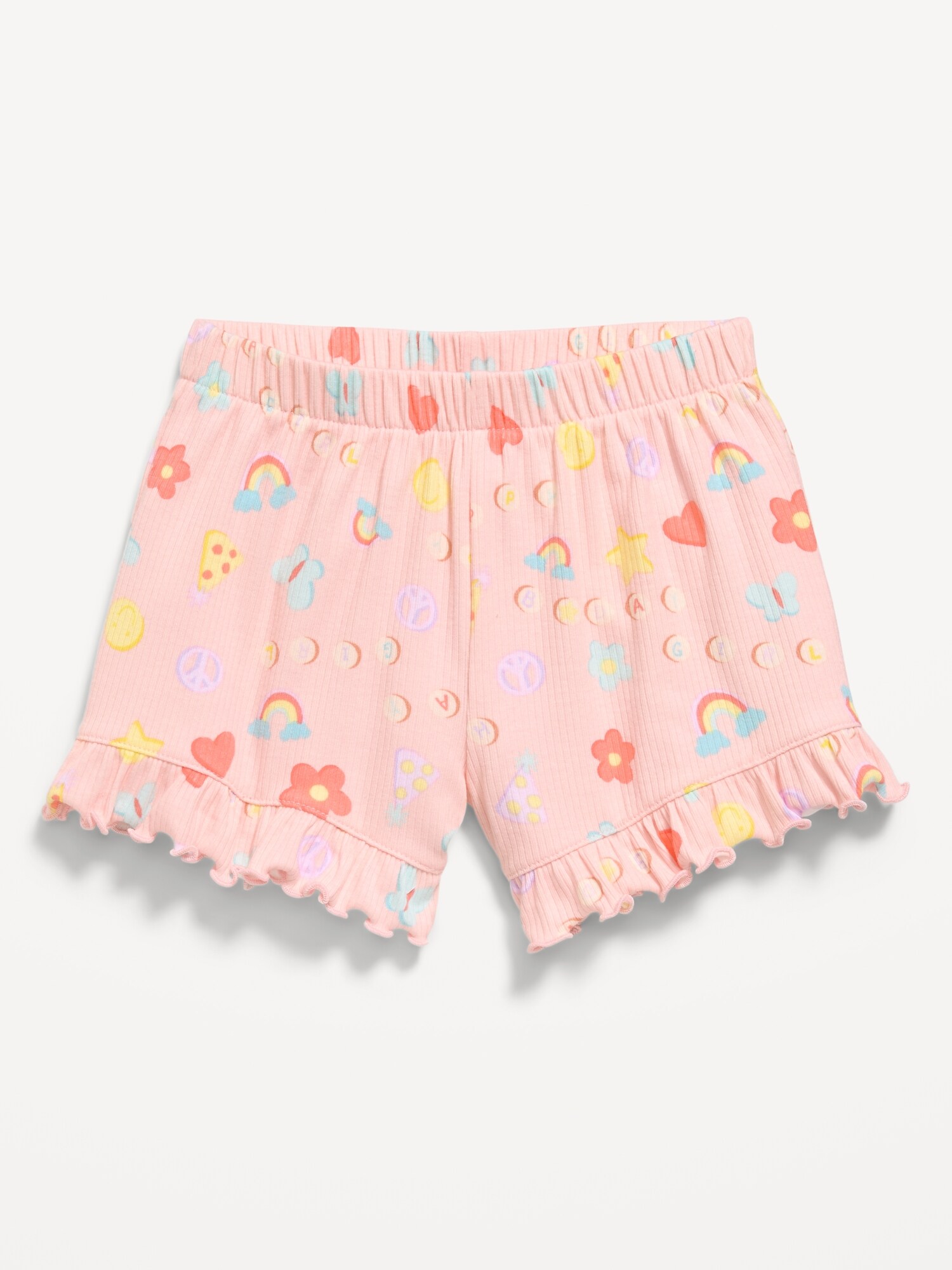 Printed Ribbed Ruffled Shorts for Toddler Girls