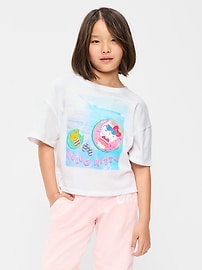 Image number 1 showing, Hello Kitty® Oversized Graphic Cropped T-Shirt for Girls