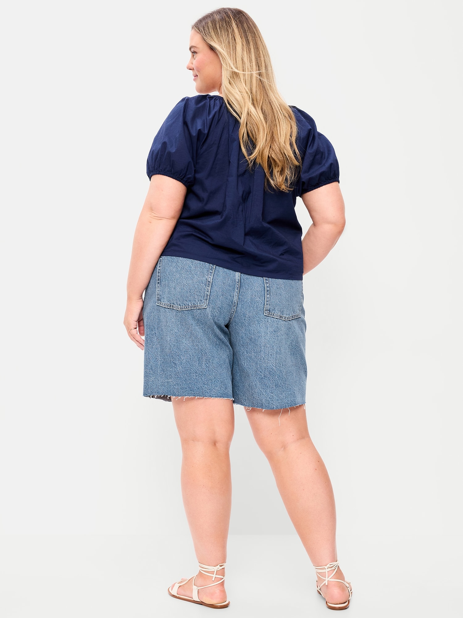 Mid-Rise Baggy Jean Cut-Off Shorts -- 9-inch inseam