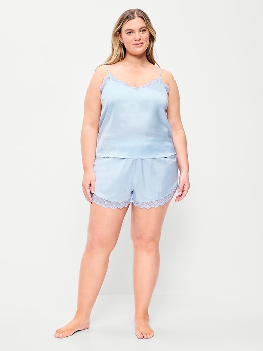 Image number 7 showing, Satin Lace-Trim Pajama Tank and Shorts Set