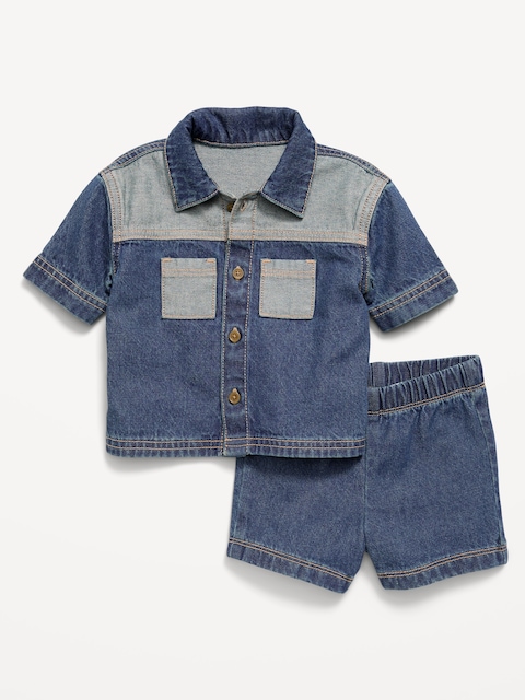 Short-Sleeve Denim Shirt and Shorts Set for Baby