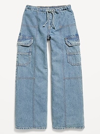 Image number 1 showing, Pull-On Low-Rise Super Baggy Wide-Leg Cargo Jeans for Girls