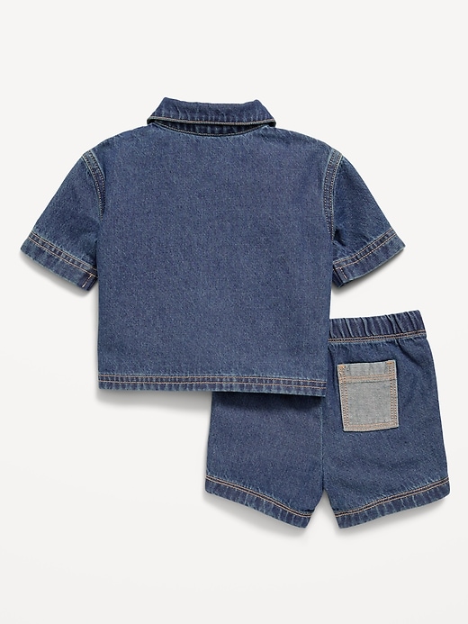 Image number 2 showing, Short-Sleeve Denim Shirt and Shorts Set for Baby