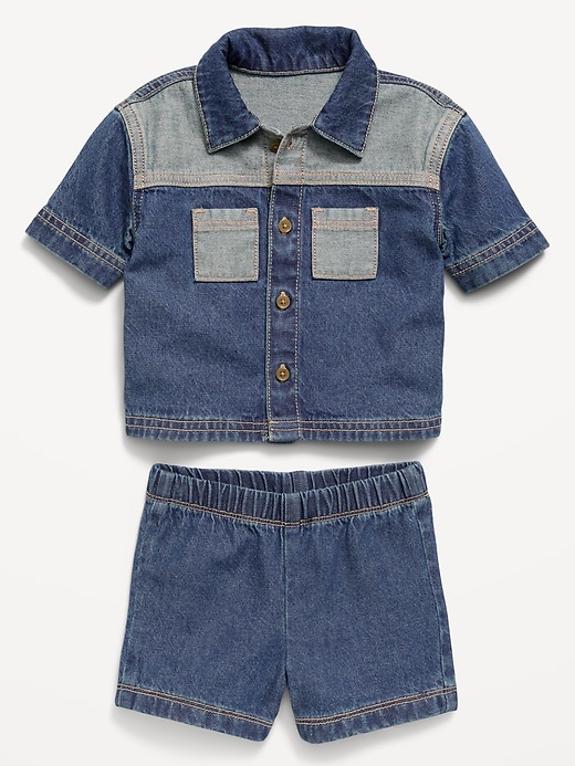 Image number 3 showing, Short-Sleeve Denim Shirt and Shorts Set for Baby
