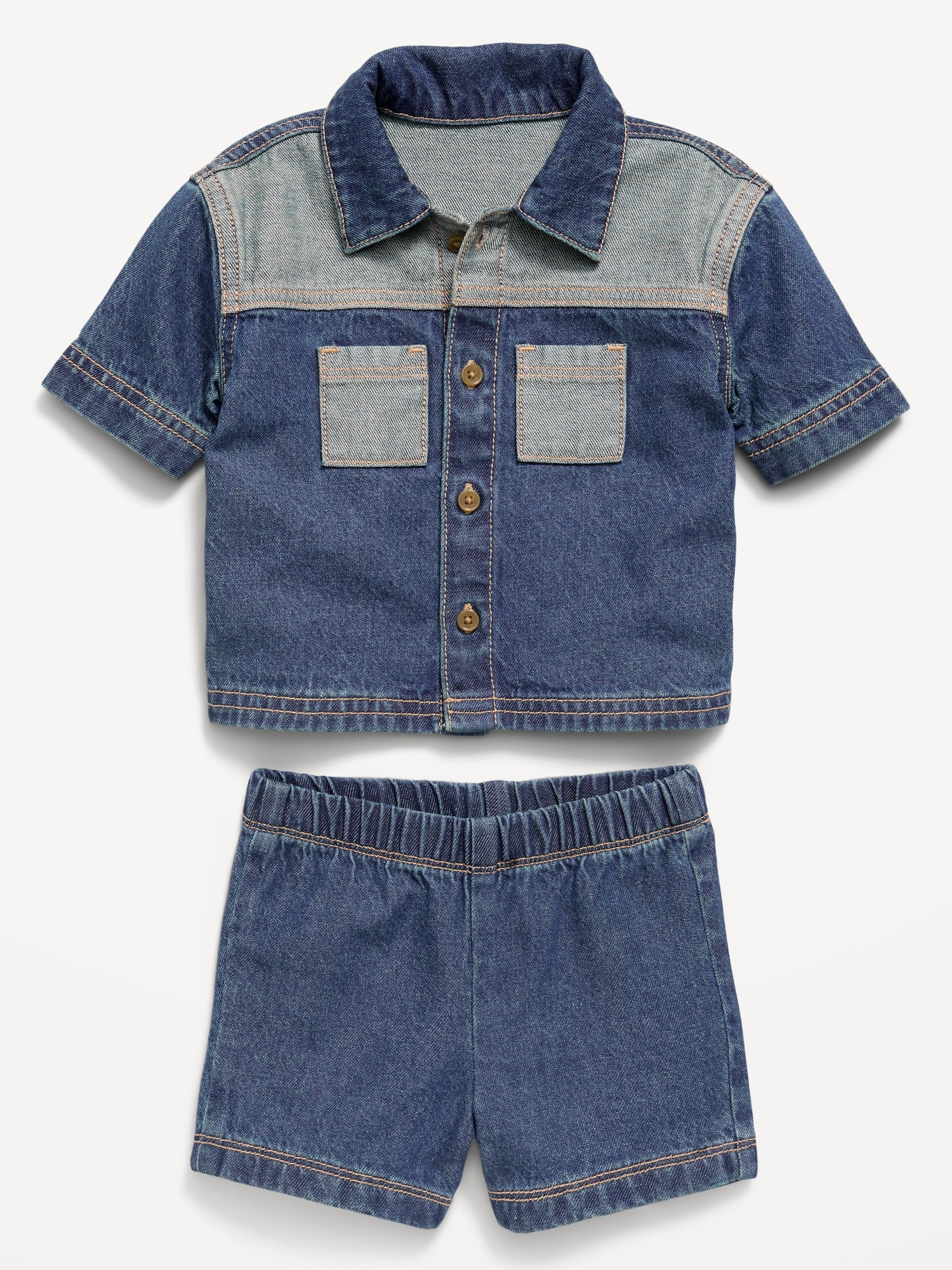 Short-Sleeve Denim Shirt and Shorts Set for Baby