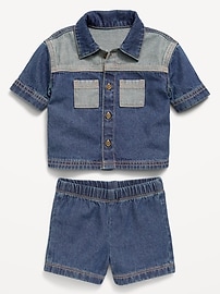 Image number 3 showing, Short-Sleeve Denim Shirt and Shorts Set for Baby