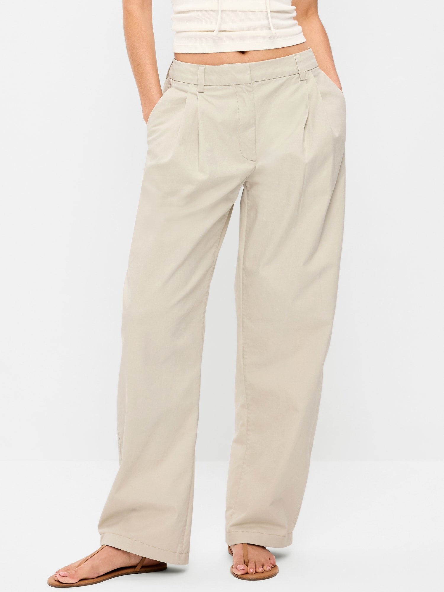 Mid-Rise Twill Barrel-Leg Pants