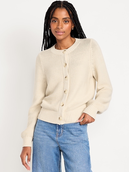 Image number 1 showing, Seaside Cotton Garter-Knit Cardigan Sweater