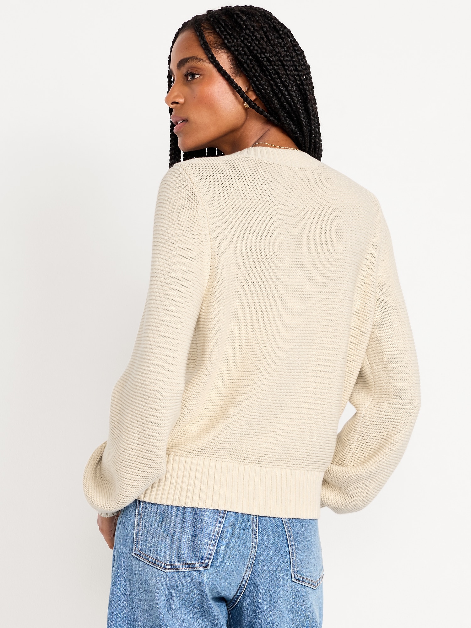 Seaside Cotton Garter-Knit Cardigan Sweater