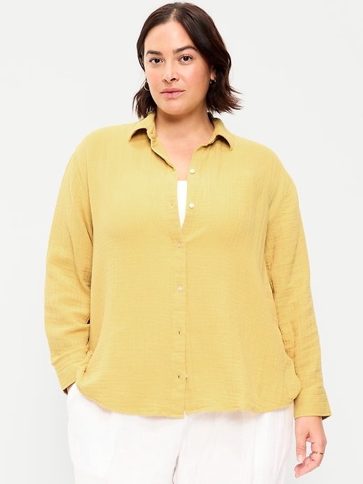 Image number 6 showing, Open-Back Crinkle Gauze Button-Down Shirt
