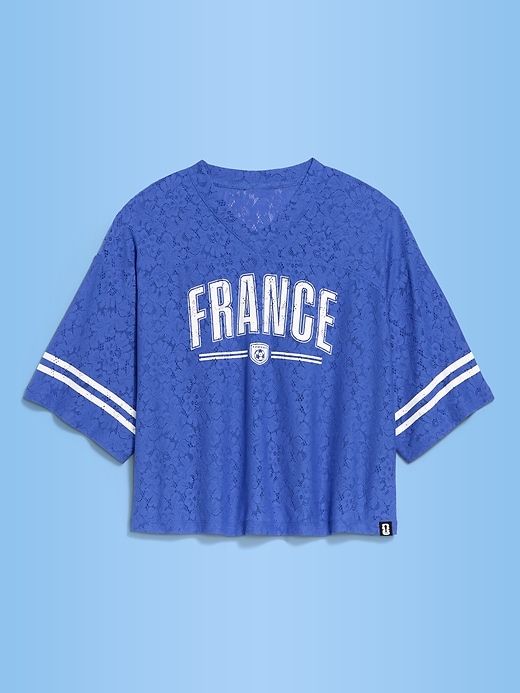 Image number 1 showing, FIFA World Cup 26™ France Boxy Lace V-Neck T-Shirt for Women