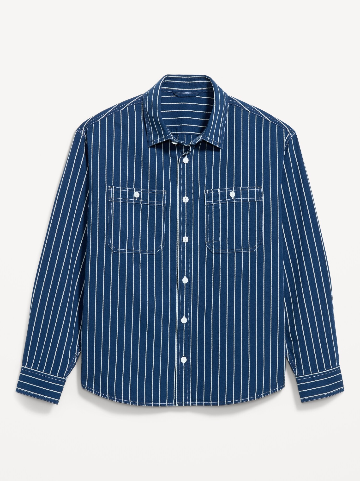 Мужская рубашка Old Navy Loose Fit Chambray Workwear, цвет: Синий полосатый — фото 4