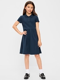 Image number 1 showing, School Uniform Fit & Flare Pique Polo Dress for Girls
