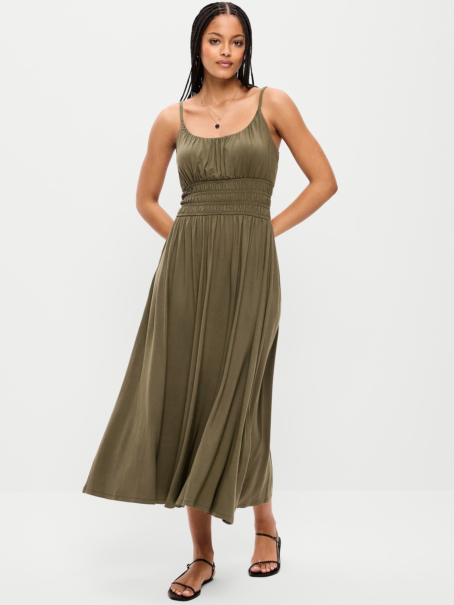 Fit & Flare Jersey Smocked-Waist Midi Dress | Old Navy