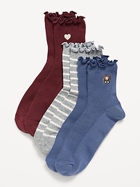 Image number 1 showing, Ruffled Crew Sock 3-Pack for Women