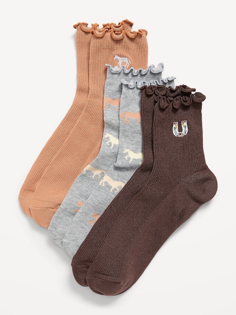 Ruffled Crew Sock 3-Pack for Women