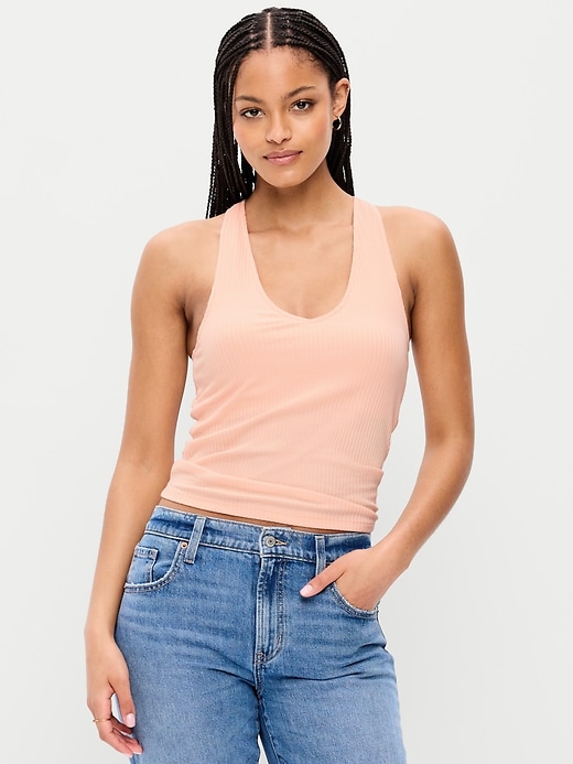 Image number 1 showing, Ribbed Loop-Back Halter Top