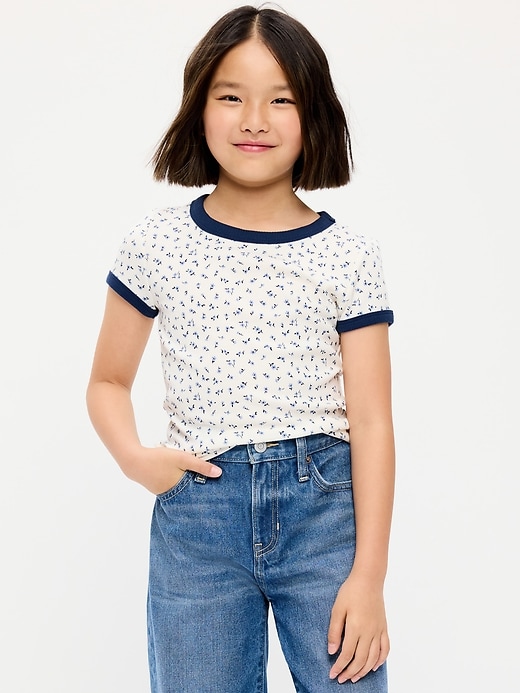 Image number 1 showing, Fitted Short-Sleeve Ribbed Ringer T-Shirt for Girls