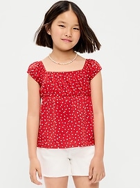 Image number 1 showing, Printed Short-Sleeve Scallop-Trim Top for Girls