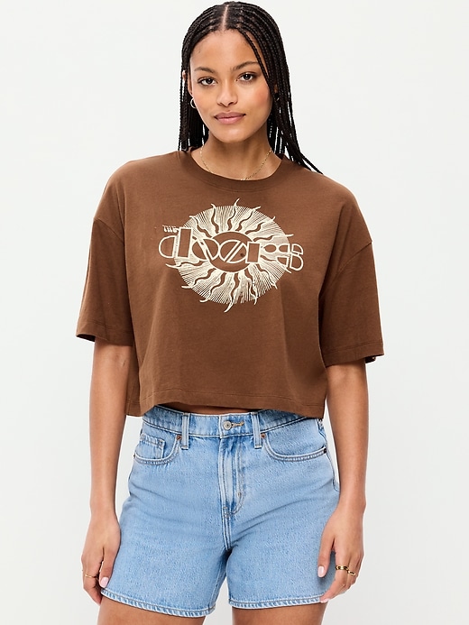 Image number 1 showing, Crew-Neck Oversized Crop Graphic T-Shirt