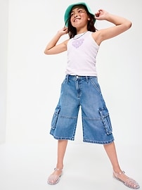 Image number 3 showing, Mid-Rise Ultra Baggy Cargo Jean Shorts for Girls