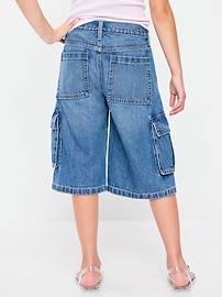 Image number 2 showing, Mid-Rise Ultra Baggy Cargo Jean Shorts for Girls