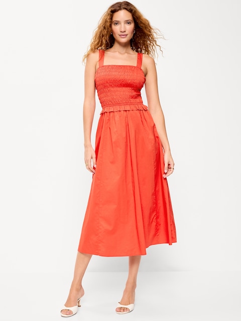 Fit & Flare Smocked-Bodice Midi Dress