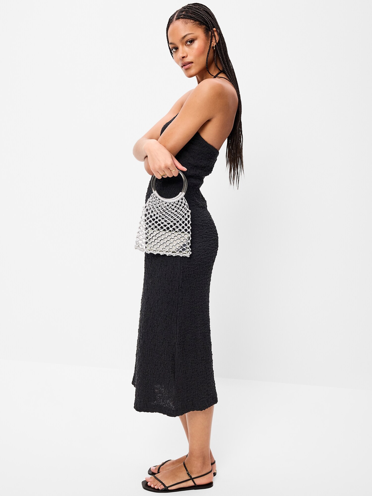 Женское платье Old Navy Beaded Halter-Neck Textured Midi, цвет: Чёрный — фото 3