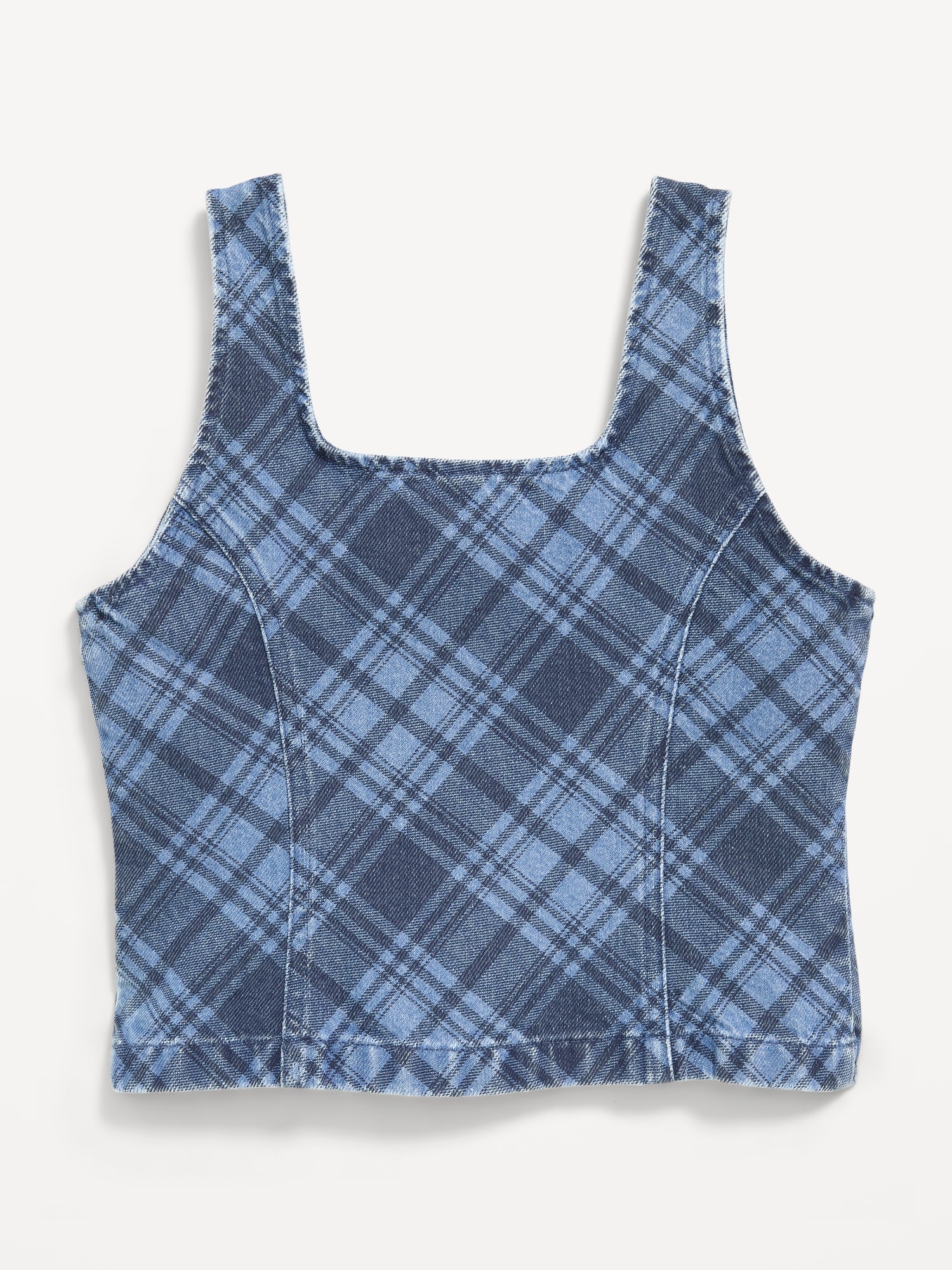 Button-Front Plaid Denim Tank Top for Girls