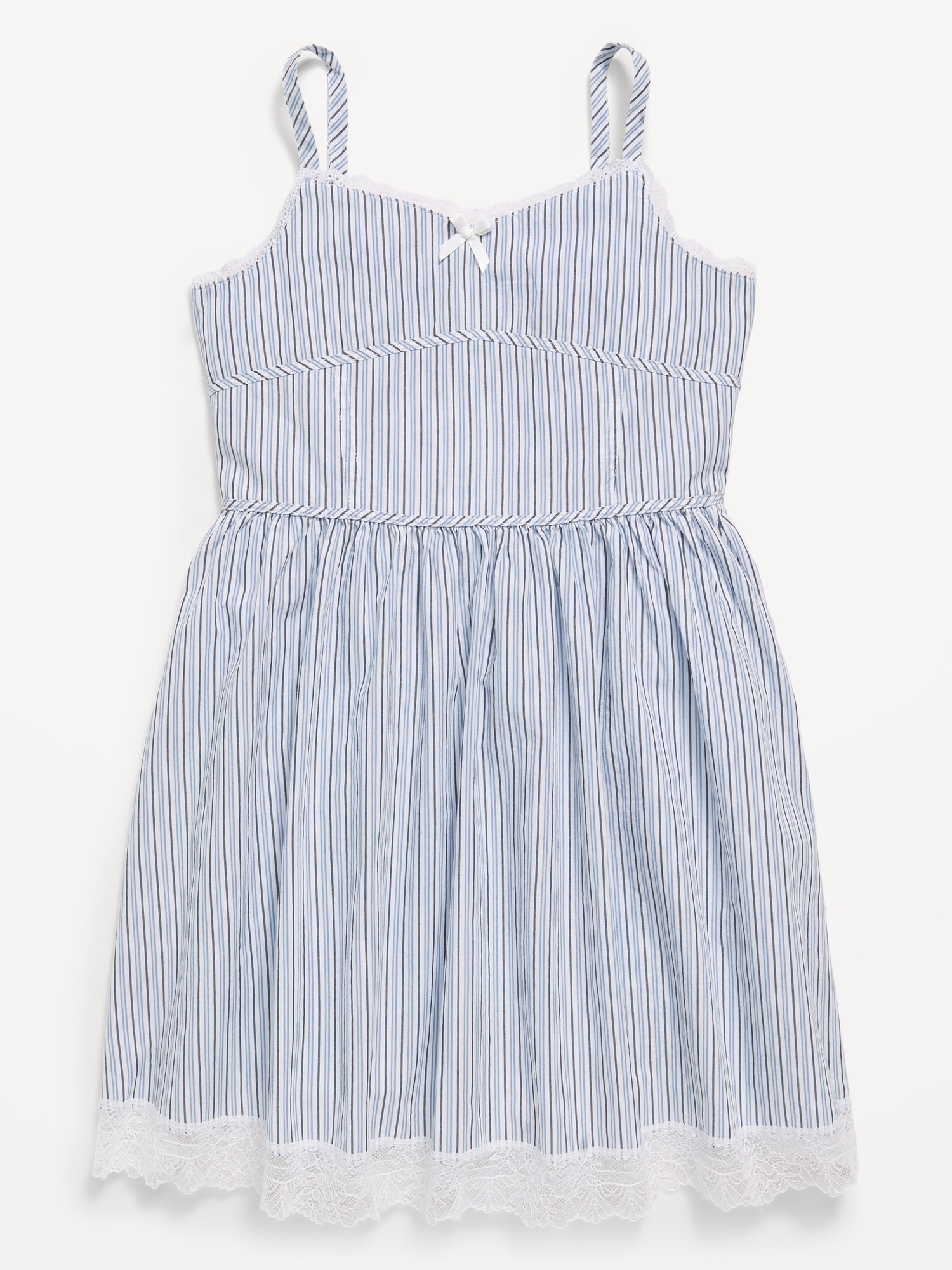 Sleeveless Fit and Flare Striped Lace-Trim Dress for Girls