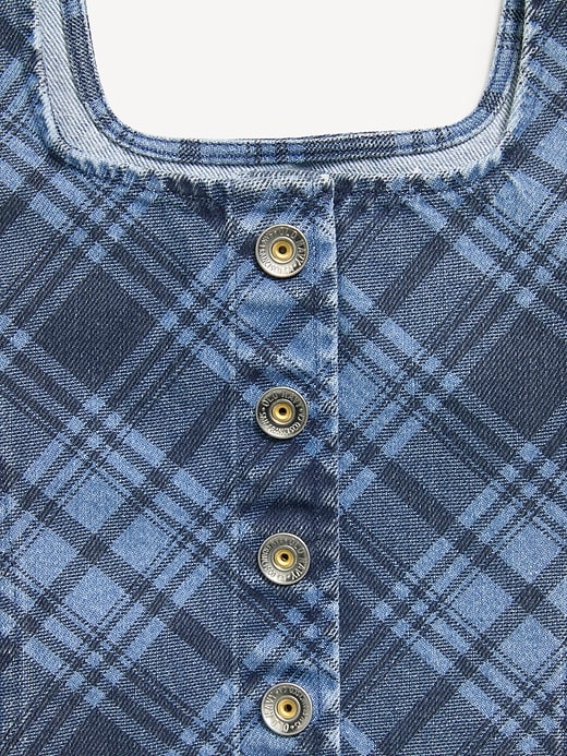 Image number 4 showing, Button-Front Plaid Denim Tank Top for Girls