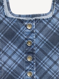 Image number 4 showing, Button-Front Plaid Denim Tank Top for Girls