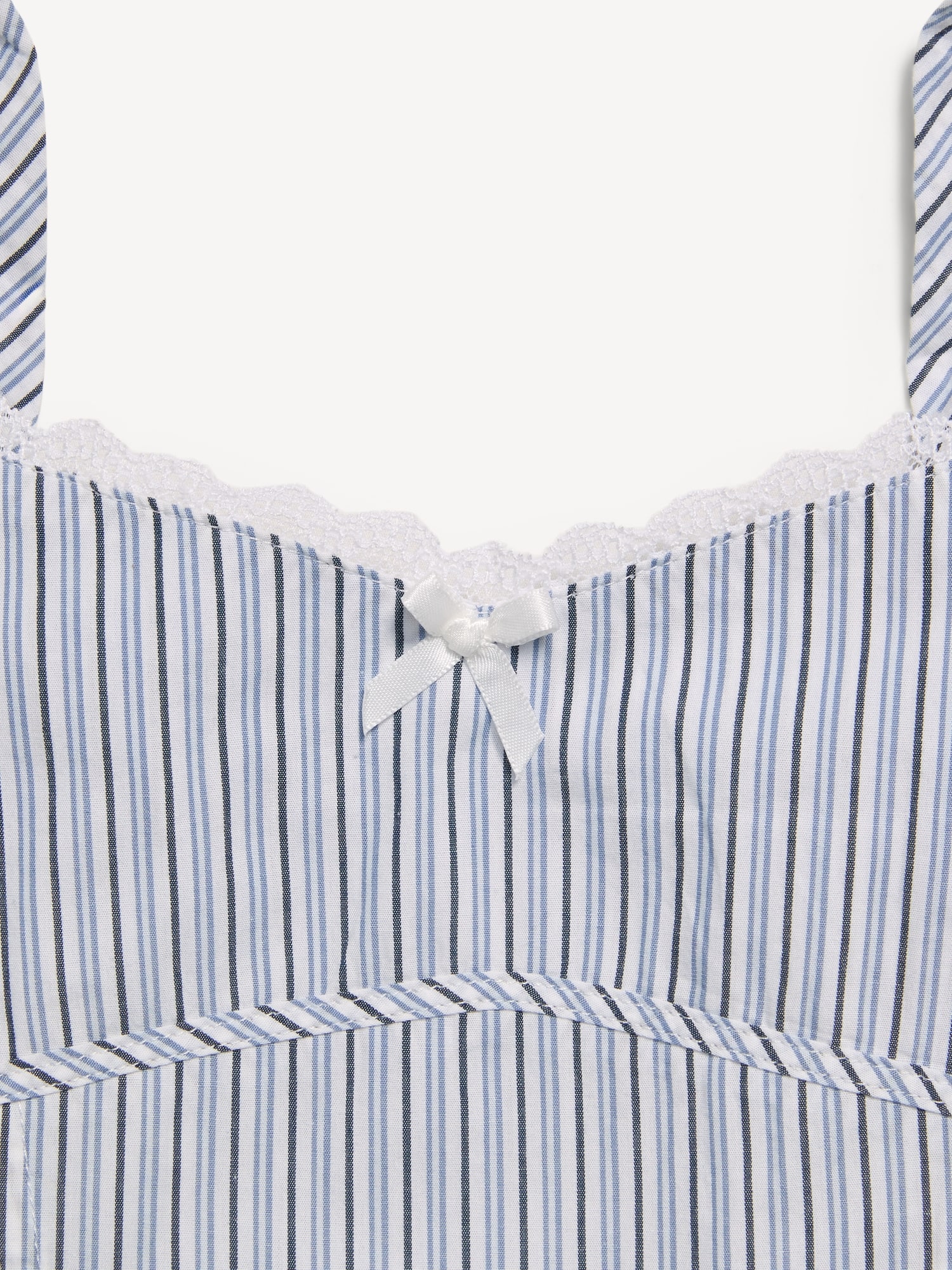 Sleeveless Fit and Flare Striped Lace-Trim Dress for Girls