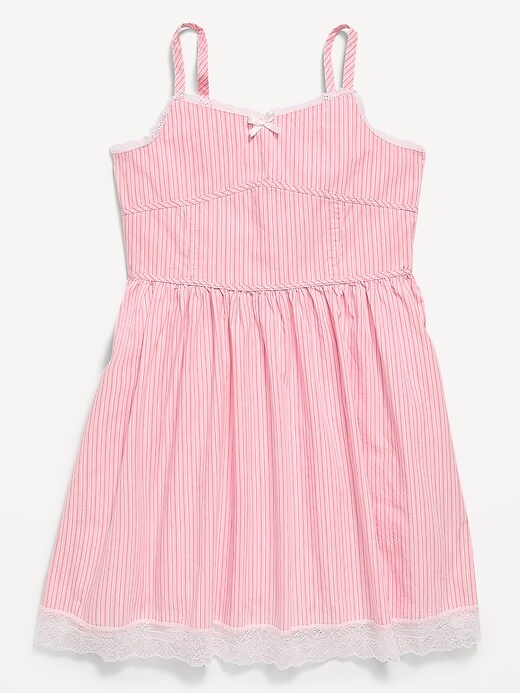 Image number 3 showing, Sleeveless Fit and Flare Striped Lace-Trim Dress for Girls
