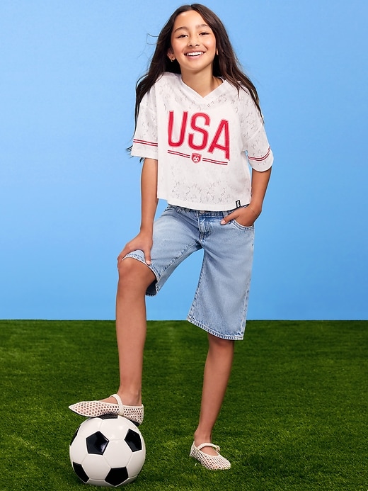 Image number 1 showing, FIFA World Cup 26™ USA Boxy Lace V-Neck T-Shirt for Girls