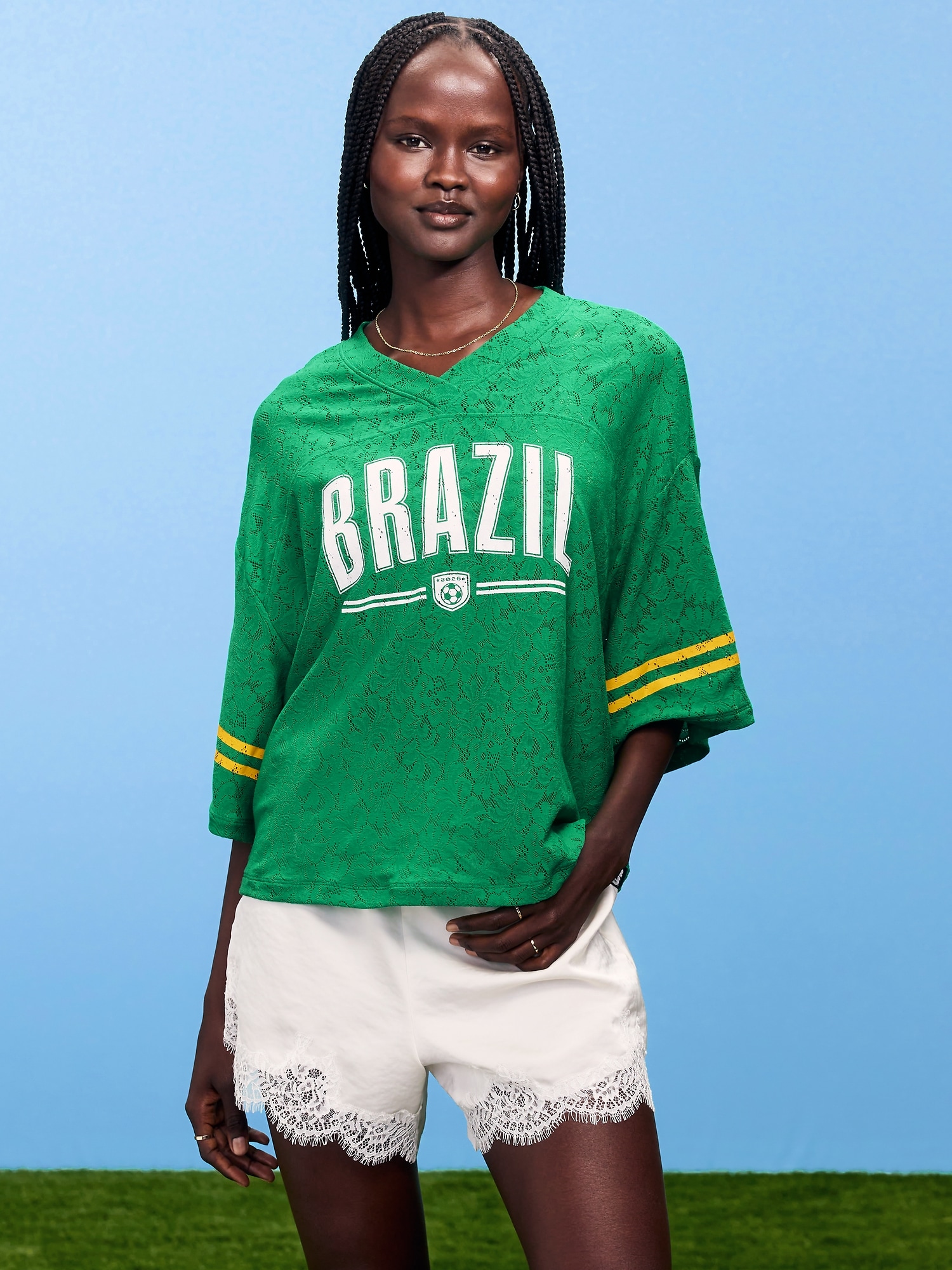 FIFA World Cup 26™ Brazil Boxy Lace V-Neck T-Shirt for Women