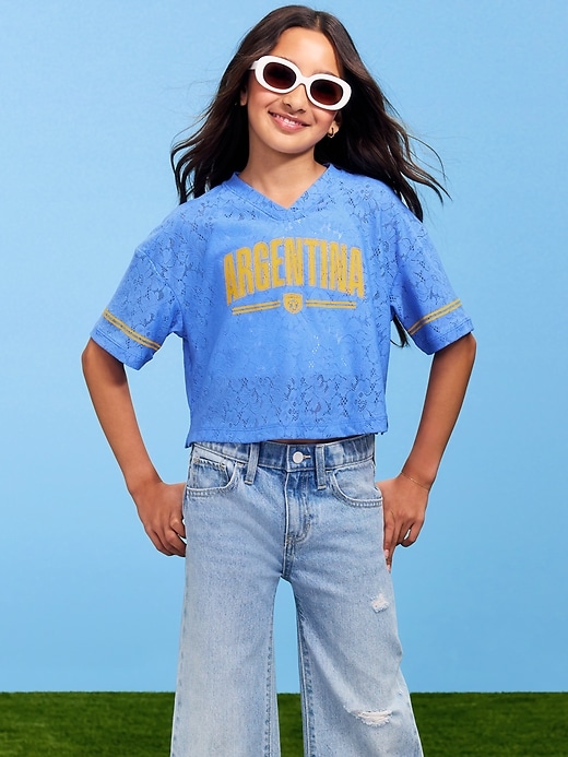 Image number 1 showing, FIFA World Cup 26™ Argentina Boxy Lace V-Neck T-Shirt for Girls