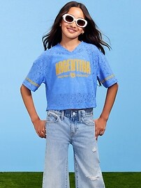 Image number 1 showing, FIFA World Cup 26™ Argentina Boxy Lace V-Neck T-Shirt for Girls