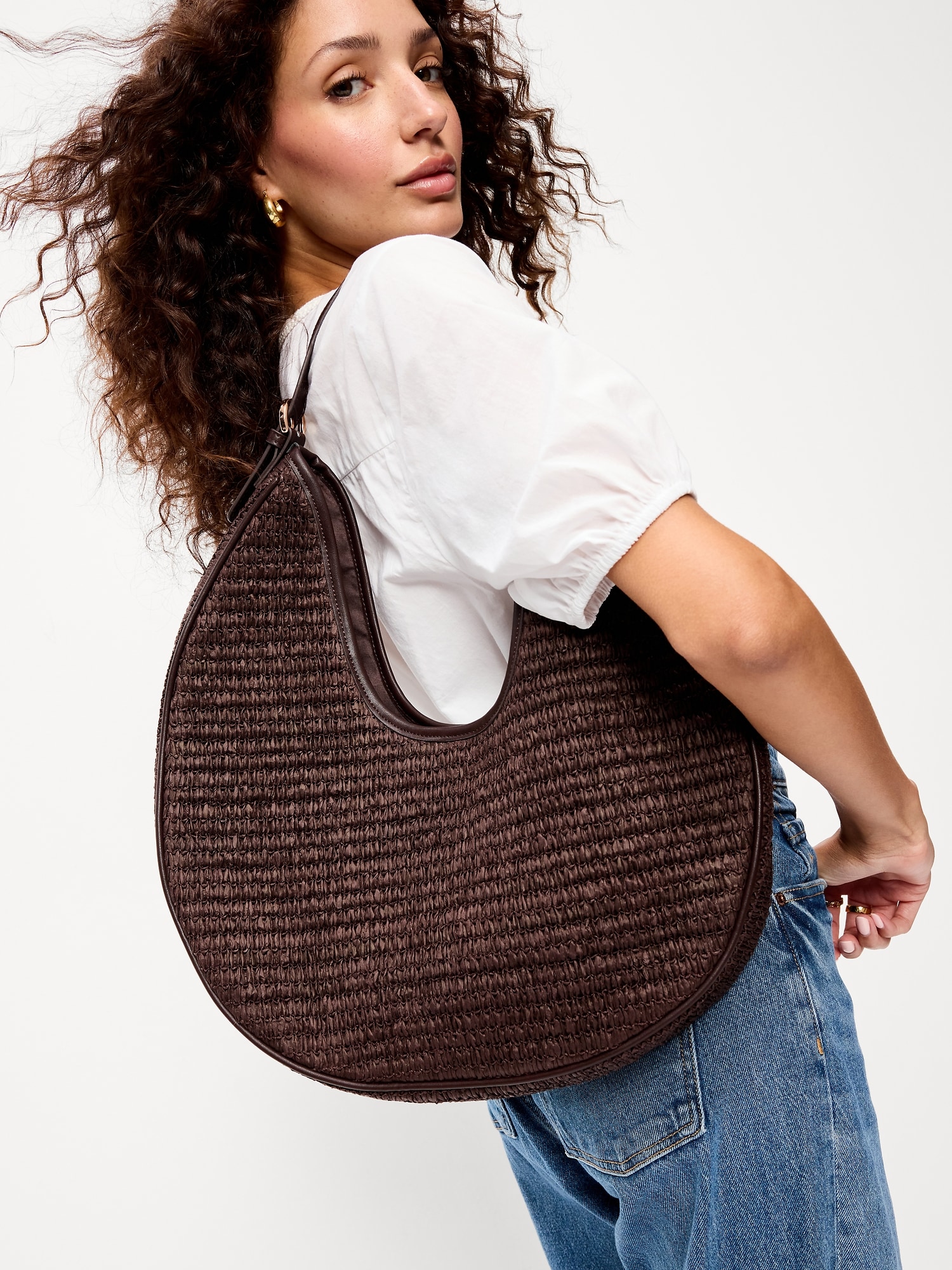 Oversized Raffia Hobo Bag
